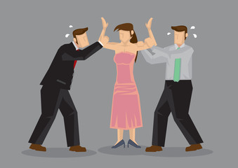 Popular Woman with Desperate Suitors Vector Illustration