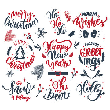 Christmas lettering label on white background Vector.