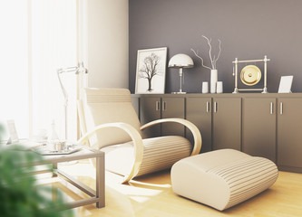 Luxury Modern Living Room, 3d rendering illustration
