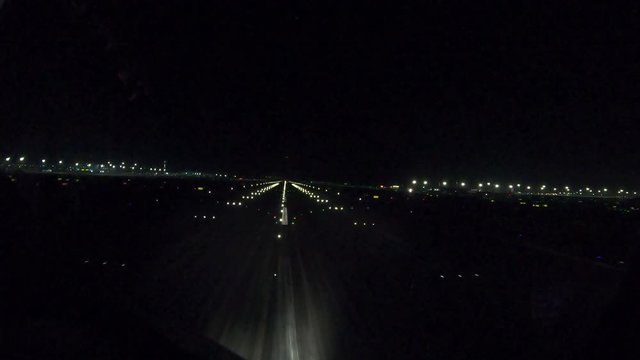 The plane takes off from the runway