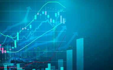 stock exchange market or forex trading graph candlestick in graphic with copyspace at right suitable for financial investment or business ideas design, abstract business and finance growth concept