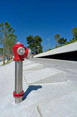 red fire hydrant in the marina Rovinj, Istria, Croatia