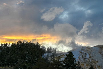 Sunset at Mammoth Springs