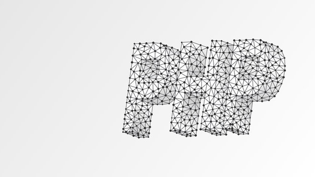 Hypertext Preprocessor coding language sign, text silhouette. Device, programming, developing concept. Abstract, digital, wireframe, low poly mesh, vector white origami 3d illustration. Line, dot