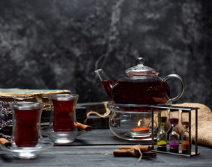 black tea with cinnamon on the table