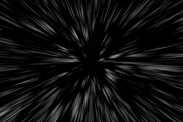 Bokeh white lines on black background, abstraction, abstract speed light motion blur texture, star particle or space traveling, black and white extrusion effect