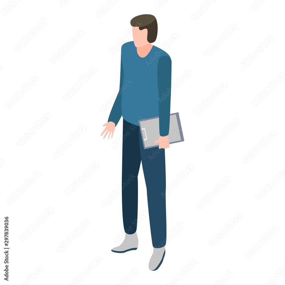 Poster man search job icon. isometric of man search job vector icon for web design isolated on white backgr