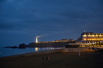 lighthouse at night, Biarritz - obrazy, fototapety, plakaty
