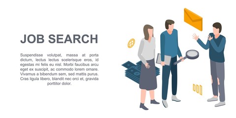 Job search concept banner. Isometric illustration of job search vector concept banner for web design