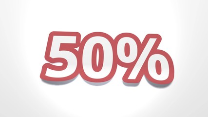 Discount of 50 percent percent cut from paper, shop sale of goods and services