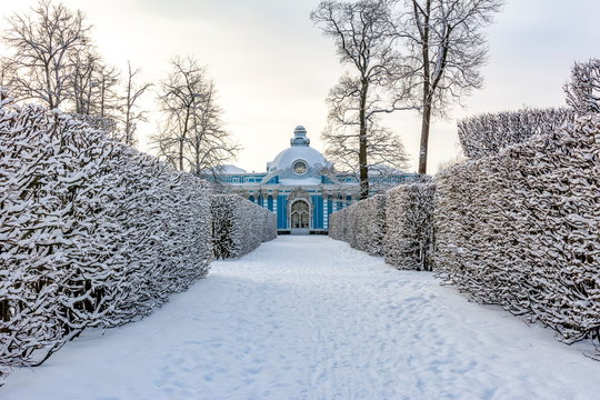 Grotto pavilion in Catherine park in winter, Tsarskoe Selo (Pishkin), St. Petersburg, Russia