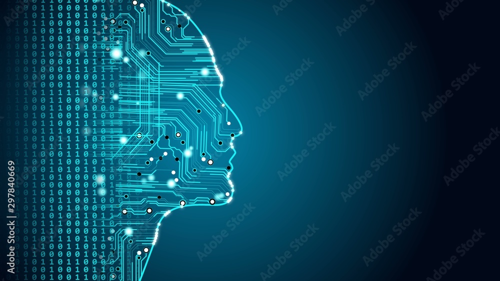 Wall mural machine learning future ai tech, human fast digital computing, robot revolution