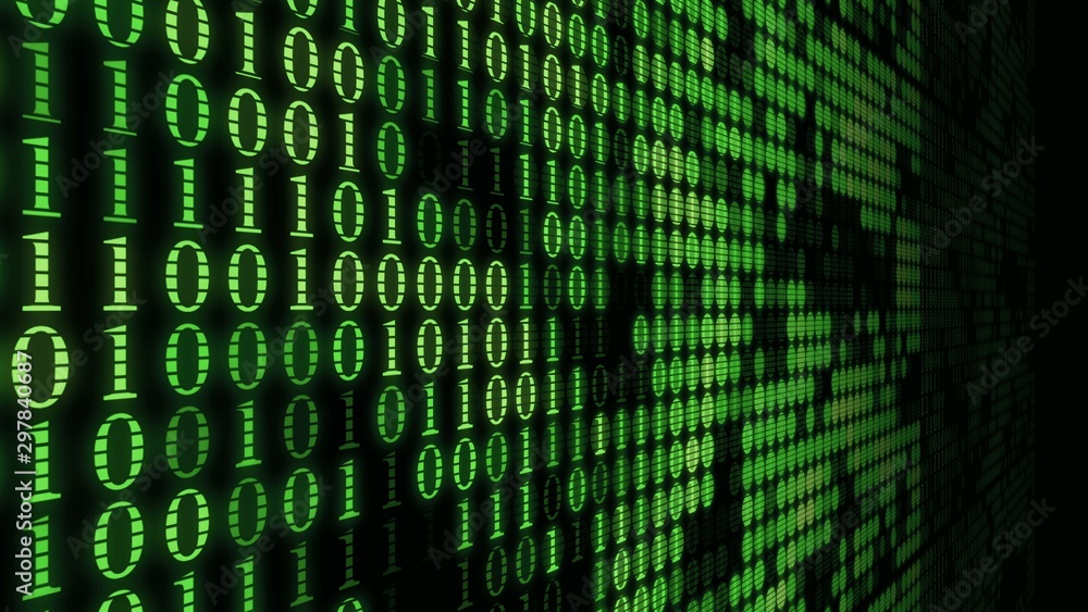 Poster green wall of numbers matrix machine code blinking computer process background