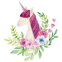 Watercolor cute unicorn