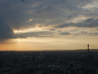 London sunset on the city, aerial view