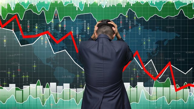 Business investor upset about market downfall, bear stock market, crying man