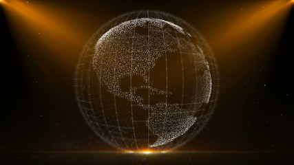 Obraz premium Digital globe in center, worldwide business background planet earth spins