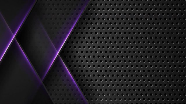 Futuristic perforated technology motion background with violet neon glowing lines. Seamless loop. Video animation Ultra HD 4K 3840x2160