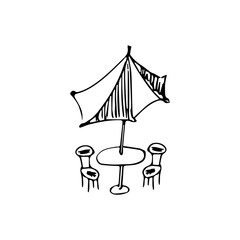 sunshade umbrella and chairs vector sketch