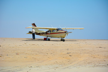 airplane on the beach, skeleton coast, Namibia