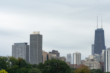 Fototapeta na wymiar Chicago Skyline viewed from Lincoln Park during Autumn