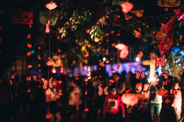 Day of the Dead night celebration in Oaxaca, colorful night of  day of the dead