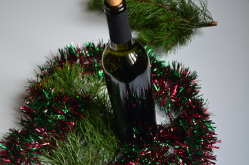 Festive decoration near red wine