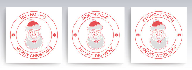Naklejka premium Christmas round stamp with the face of a merry Santa Claus, set