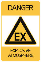 Danger. Explosive atmosphere. Hazardous state of the environment. Flat, warning poster, yellow and black colors. - 297845021