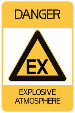 Danger. Explosive atmosphere. Hazardous state of the environment. Flat, warning poster, yellow and black colors.