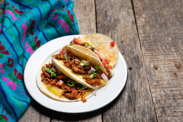Mexican quesadillas with shredded pork also called 