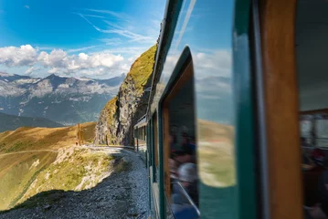 Wall murals Mont Blanc Mont Blanc Tramway in alpine landscape - highest rack railway train in France.