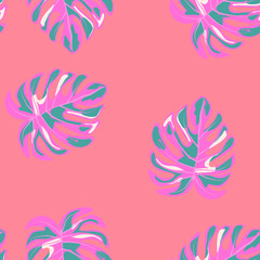 Monstera tropical leaves summer endless pattern.