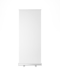 Roll Up mockup stand front view. Isolated white background. 3d rendering
