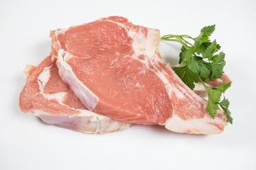 raw veal chopped on a white background