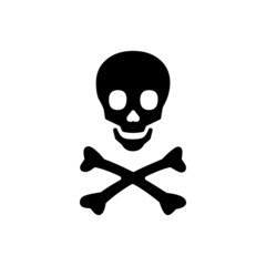 Skull with crossed bones icon. Death, pirate and danger symbol. Skeleton head. Vector illustration.