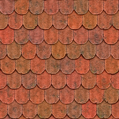 old roof of clay tiles covered with moss and lichen