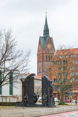 Fototapeta na wymiar HANNOVER, GERMANY-March 13, 2018: Monument to the Gottingen Seven in Hanover, Germany.