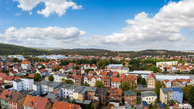 The city of Thale from above ( Harz region, Saxony-Anhalt / Germany )