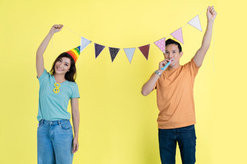 Asian couples are holding a party on New Year's Day or birthday.