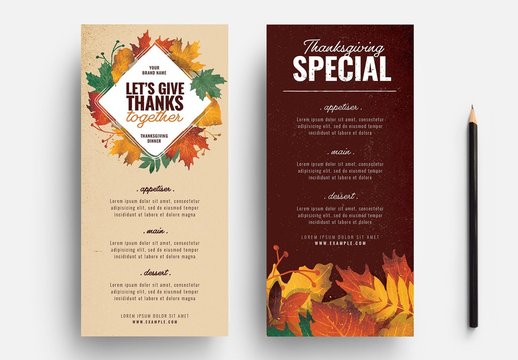 Thanksgiving Menu Layout with Leaf Illustrations