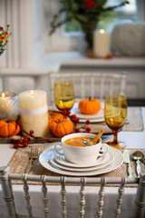 pumpkin soup on the table