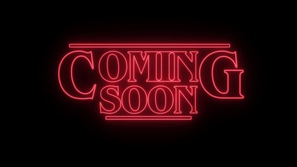 Coming soon red message on black. Eighties style lettering. 3D Render