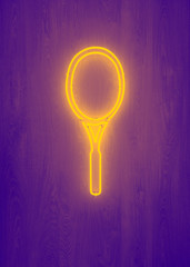 sport, fitness, sports equipment concept - close up of tennis racket neon light