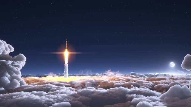 Rocket flies through the clouds
