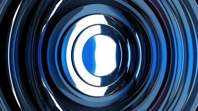 Abstract Reflective Metal Circles Waving Seamless Background. Beautiful Looped 3d Animation of Steel Rings Turning Pattern. Technology Concept. 4k Ultra HD 3840x2160.