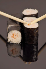 sushi on the mirror background