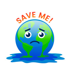 Planet Earth is melting and dying of global warming. Earth turns into a puddle.