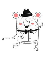 Vector line drawing cute rat. Creative funny mouse for New 2020 Year