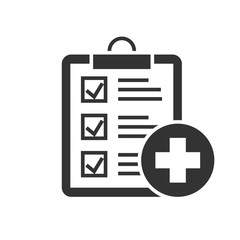Medical report black icon on white background. Diagnostic record vector illustration